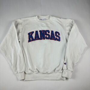 Champion White Kansas‎ Jayhawks Crewneck Size Small Sweatshirt Pullover